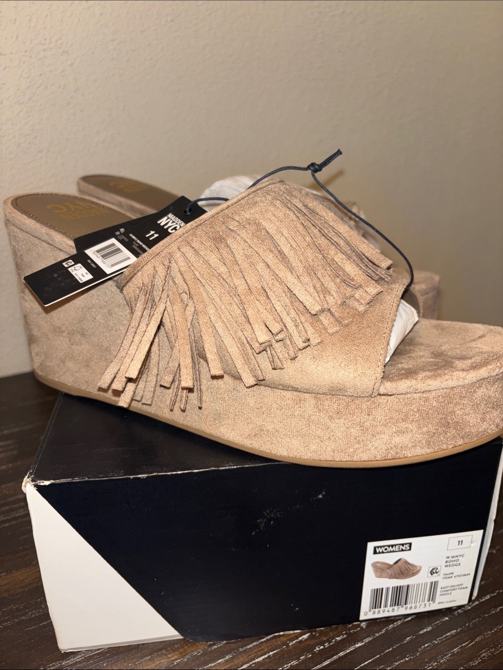 Madden NYC Fringe Suede Wedge Slide - Women's 11